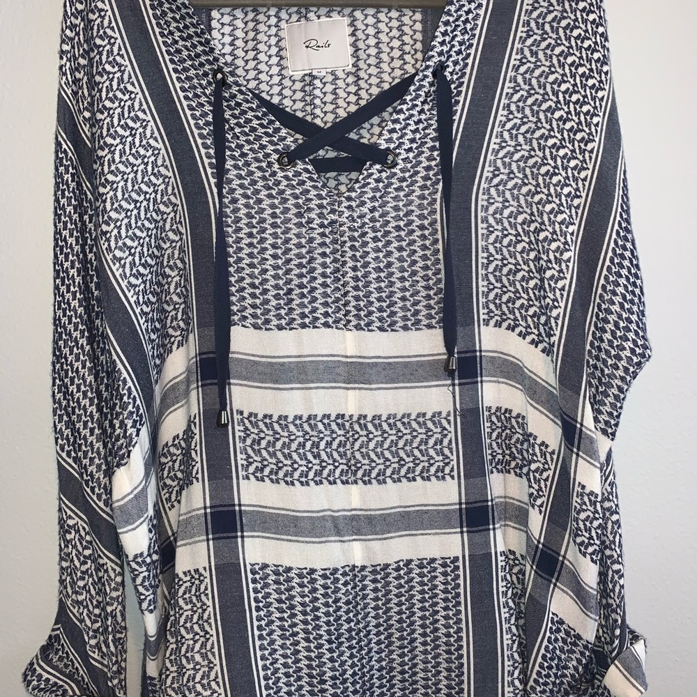 Rails Blue and White Long Sleeve Top